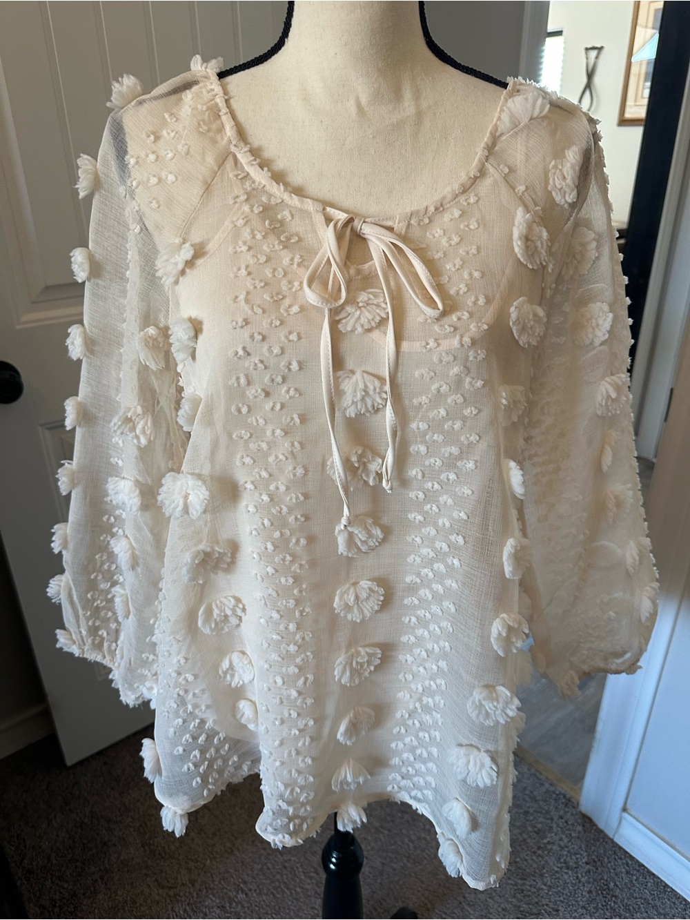 Cato Cream Tassel Peasant Blouse